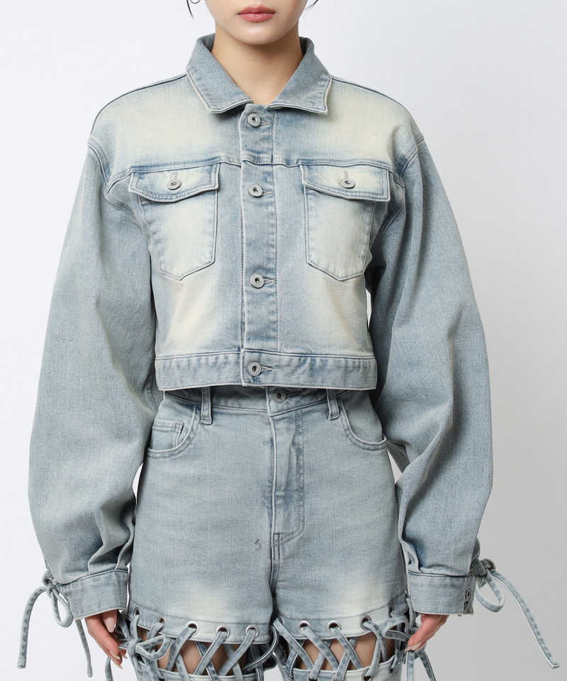 レースアップデニムショートジャケット 詳細画像 デニムブルー 21