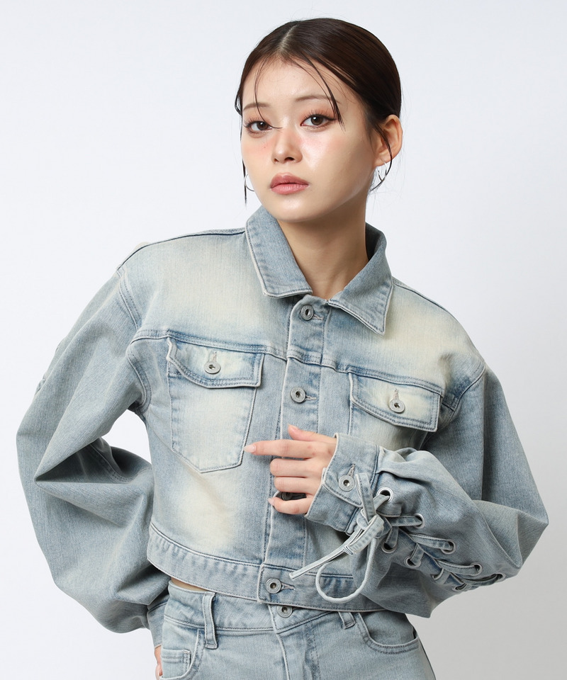 レースアップデニムショートジャケット 詳細画像 デニムブルー 8