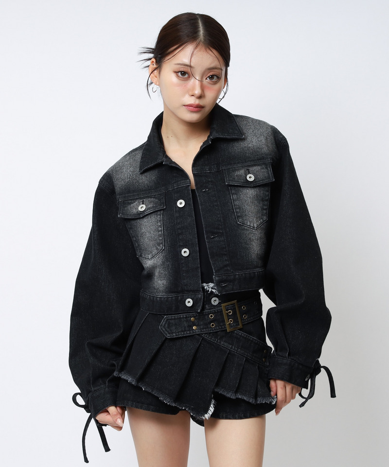 レースアップデニムショートジャケット 詳細画像 ブラックデニム 2