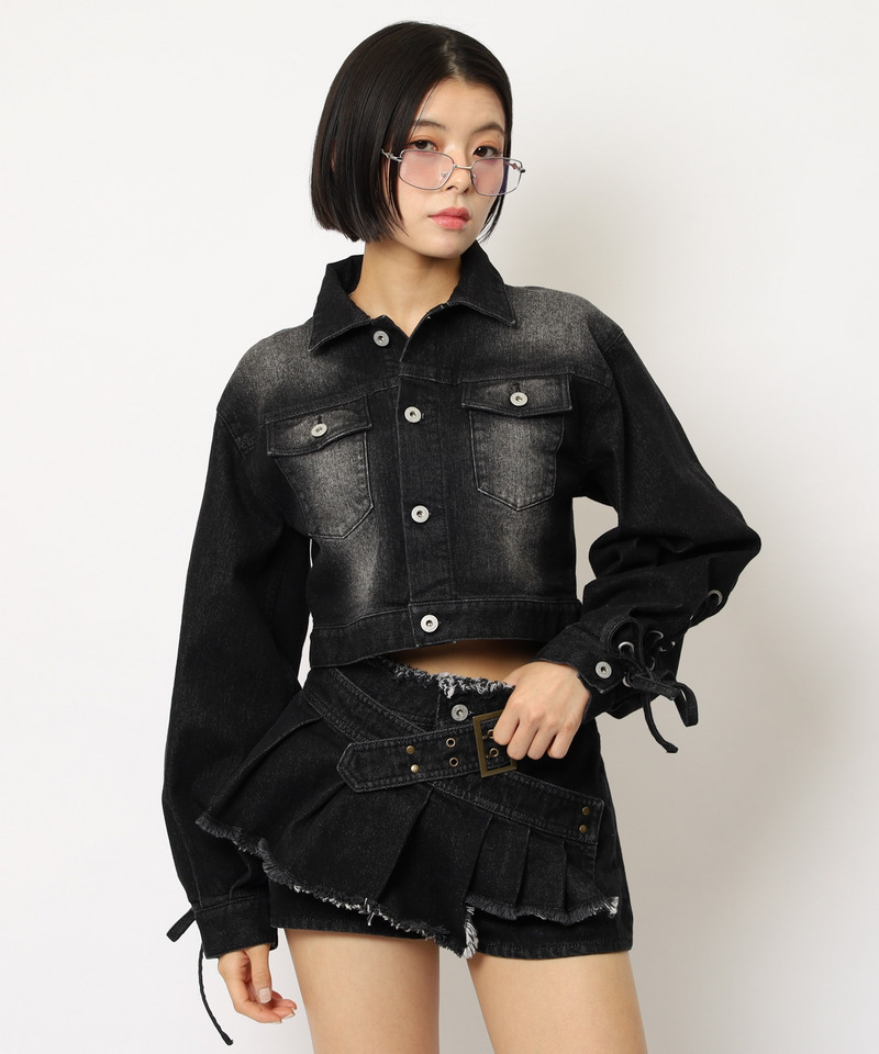 レースアップデニムショートジャケット 詳細画像 ブラックデニム 4