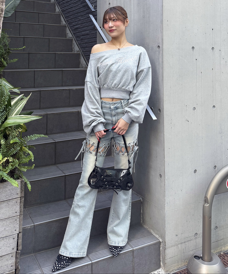 レースアップサイドカットフレアパンツ 詳細画像 デニムブルー 10