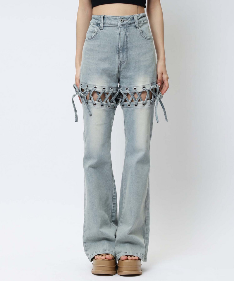 レースアップサイドカットフレアパンツ 詳細画像 デニムブルー 18