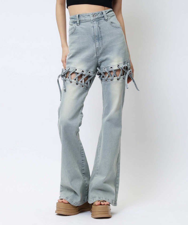 レースアップサイドカットフレアパンツ 詳細画像 デニムブルー 5