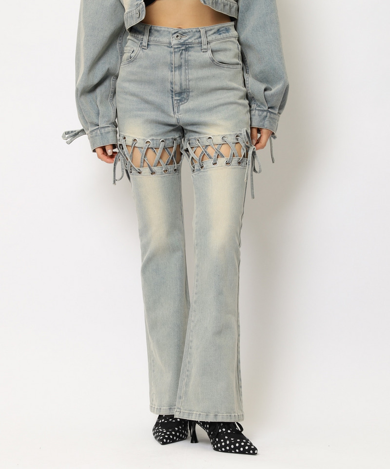 レースアップサイドカットフレアパンツ 詳細画像 デニムブルー 8