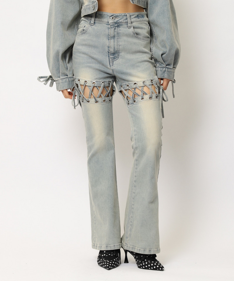 レースアップサイドカットフレアパンツ 詳細画像 デニムブルー 9