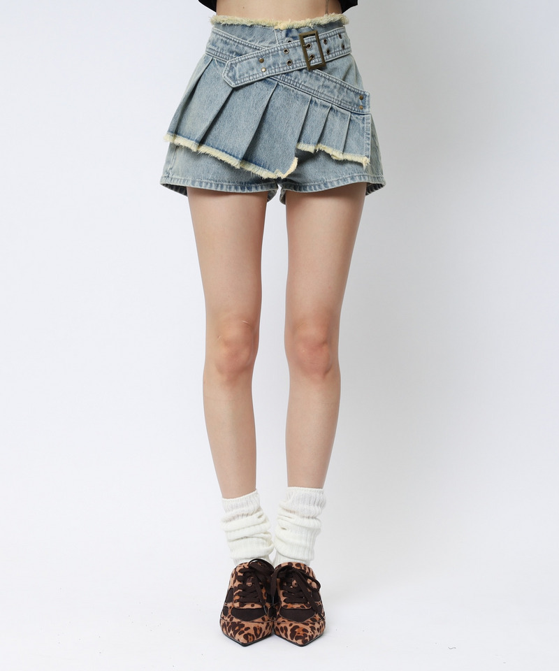 ベルトプリーツデザインショートパンツ 詳細画像 デニムブルー 11