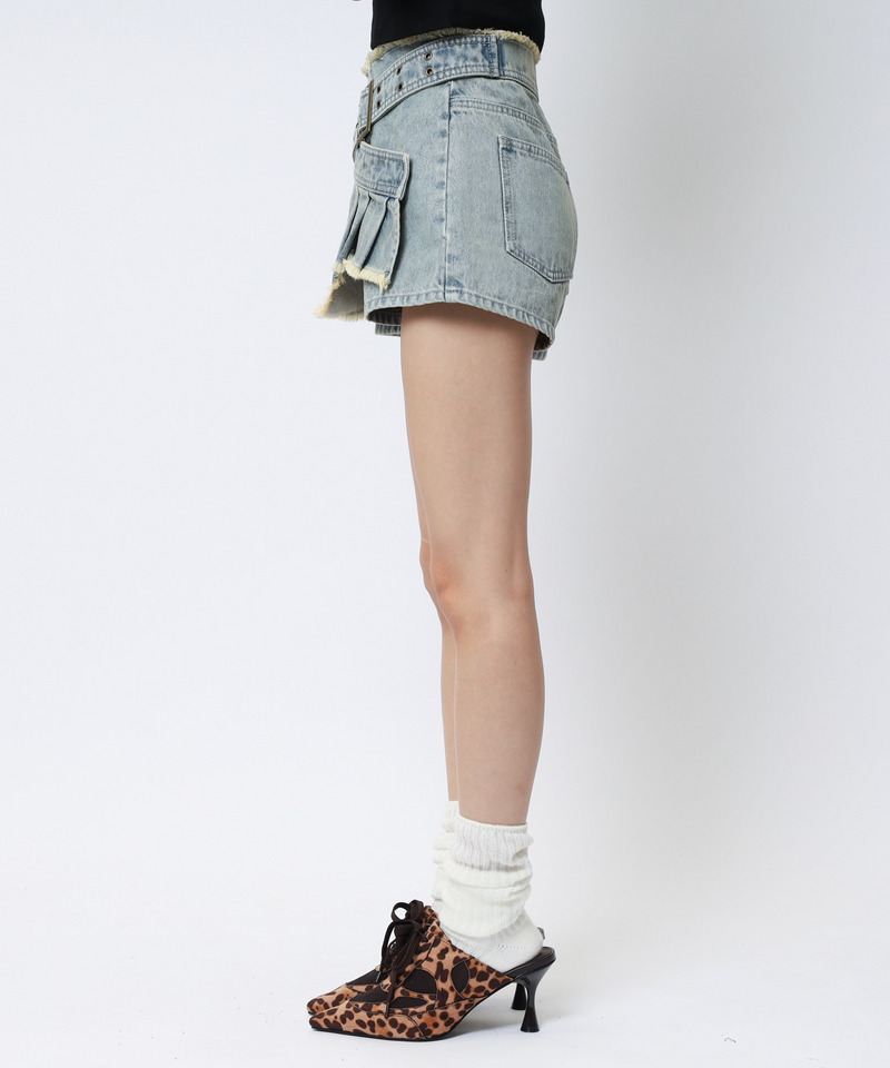 ベルトプリーツデザインショートパンツ 詳細画像 デニムブルー 12