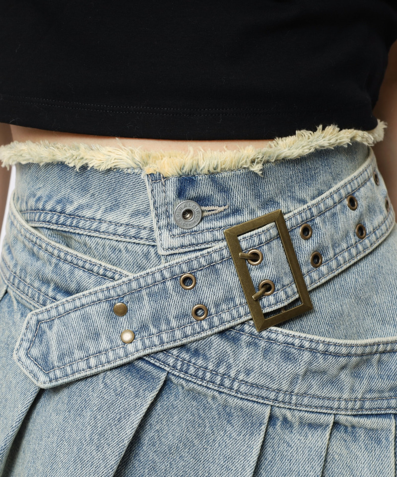 ベルトプリーツデザインショートパンツ 詳細画像 デニムブルー 15
