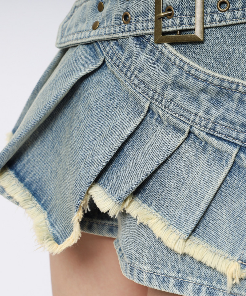 ベルトプリーツデザインショートパンツ 詳細画像 デニムブルー 16