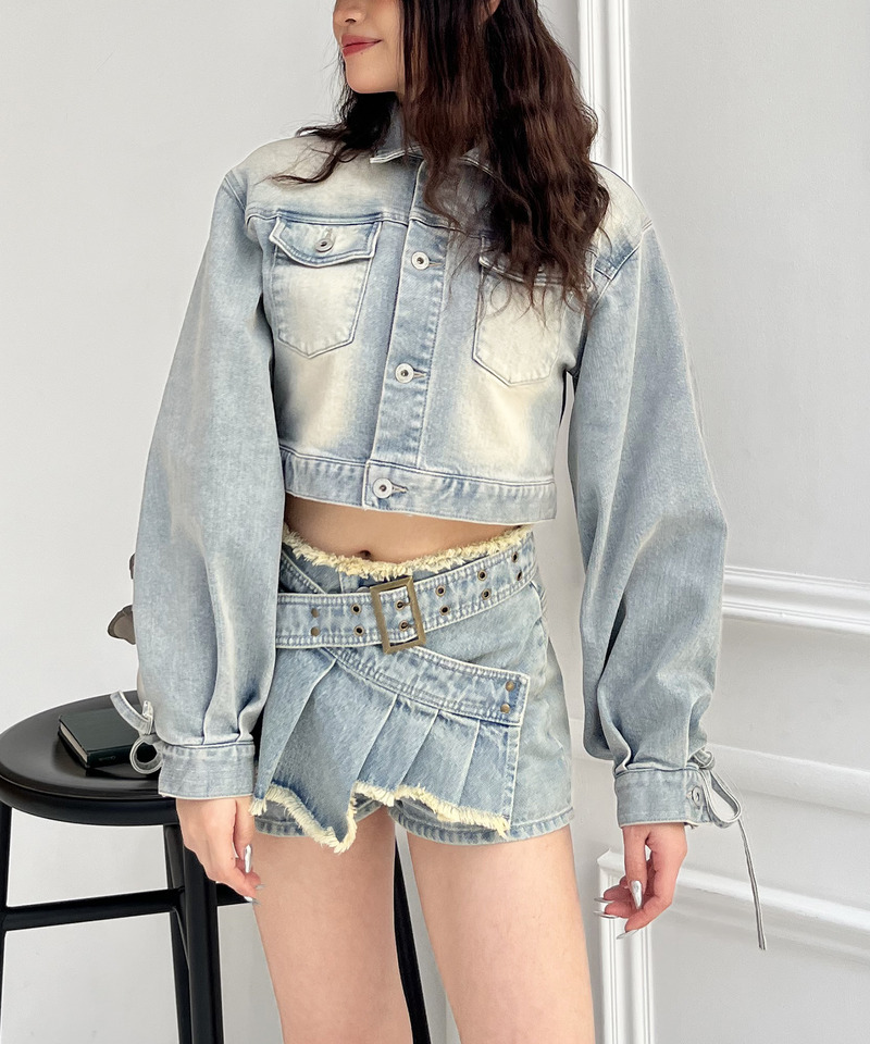 ベルトプリーツデザインショートパンツ 詳細画像 デニムブルー 6