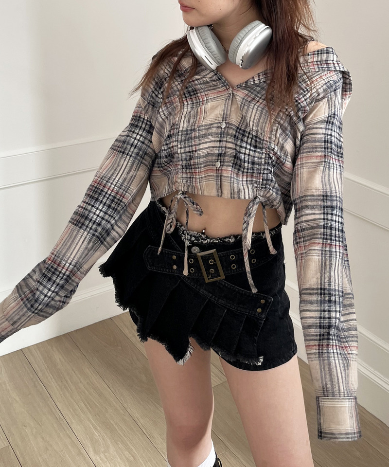 ベルトプリーツデザインショートパンツ 詳細画像 ブラックデニム 8