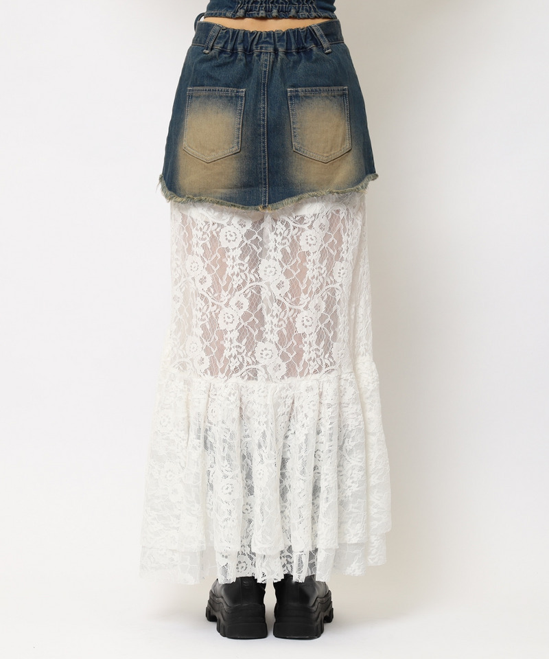 レースドッキングロングデニムスカート 詳細画像 デニムブルー 12
