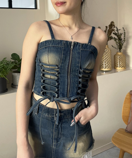 レースアップデニムビスチェ 詳細画像