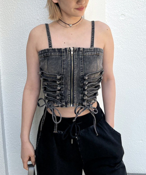 レースアップデニムビスチェ 詳細画像