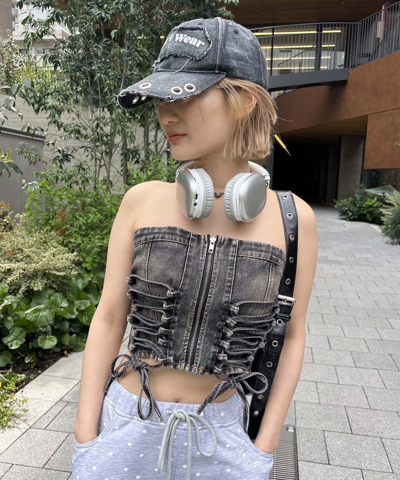 レースアップデニムビスチェ 詳細画像 ブラックデニム 4