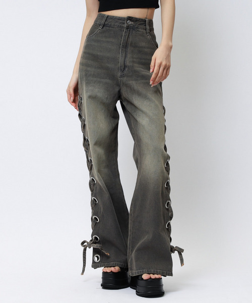 アイレットデニムフレアパンツ 詳細画像