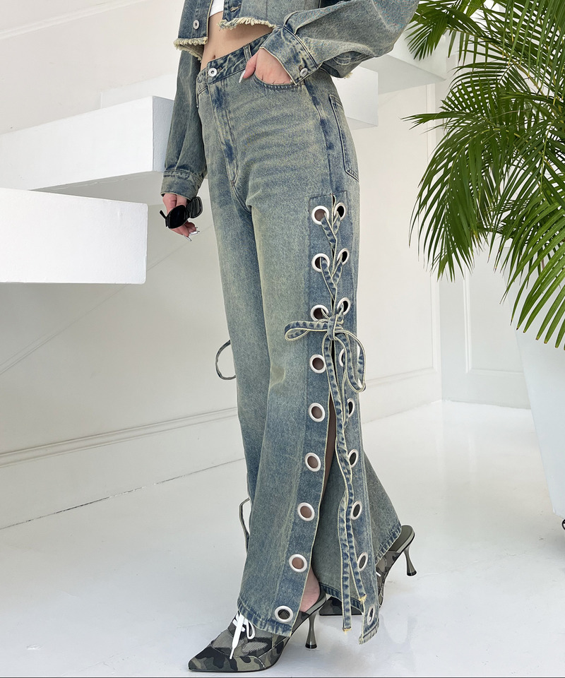 アイレットデニムフレアパンツ 詳細画像 デニムブルー 12