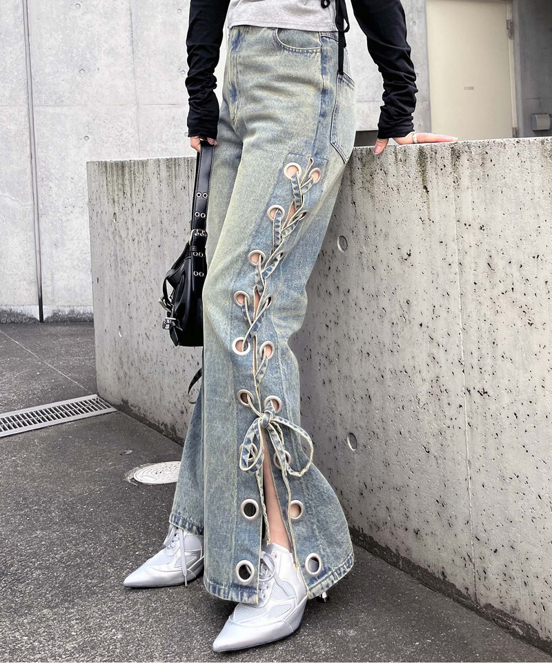 アイレットデニムフレアパンツ 詳細画像 デニムブルー 15