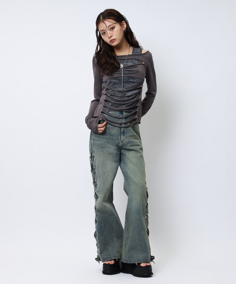 アイレットデニムフレアパンツ 詳細画像 デニムブルー 4