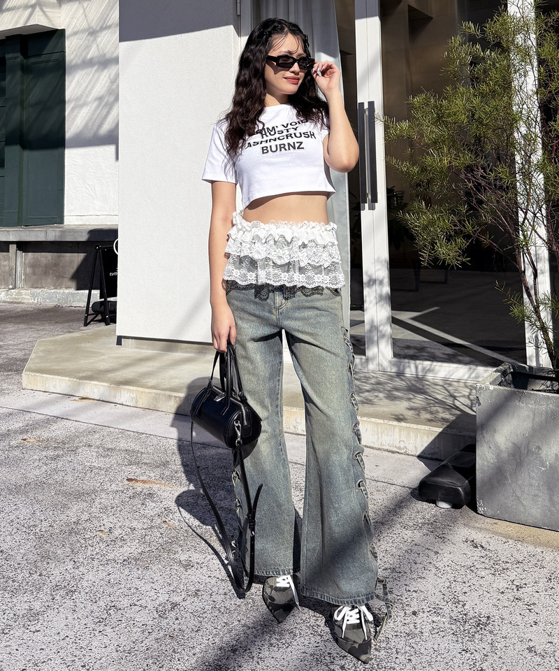 アイレットデニムフレアパンツ 詳細画像 デニムブルー 8