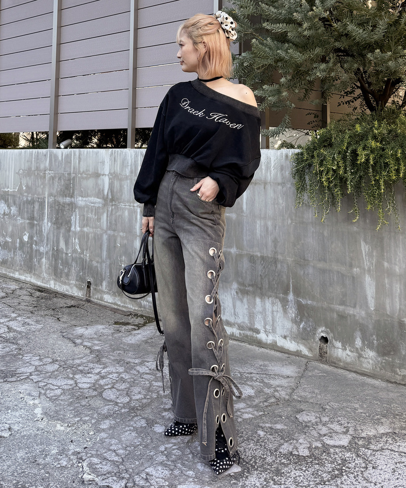 アイレットデニムフレアパンツ 詳細画像 ブラックデニム 12