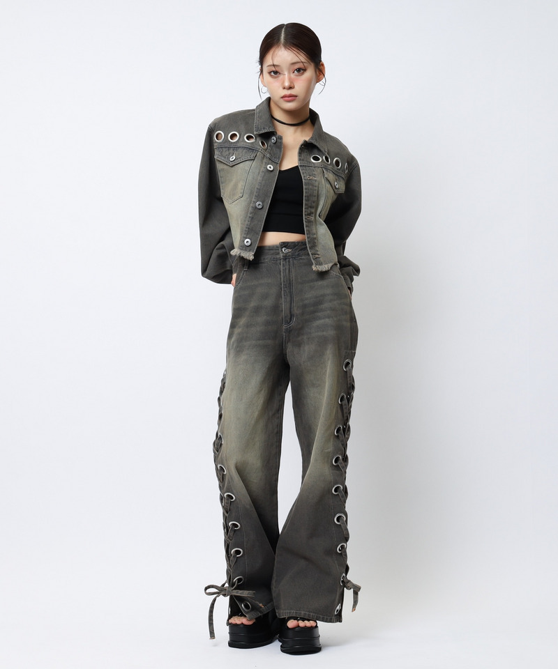 アイレットデニムフレアパンツ 詳細画像 ブラックデニム 13