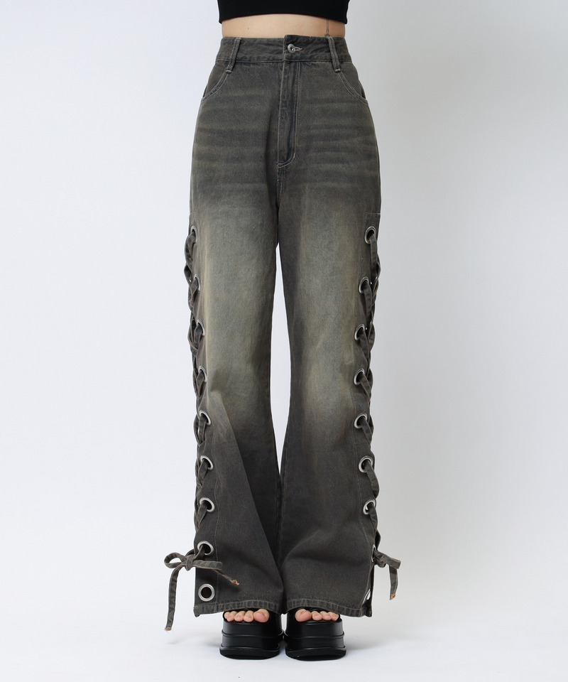 アイレットデニムフレアパンツ 詳細画像 ブラックデニム 14