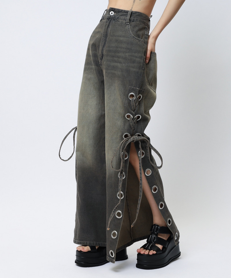 アイレットデニムフレアパンツ 詳細画像 ブラックデニム 2