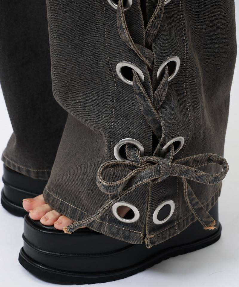 アイレットデニムフレアパンツ 詳細画像 ブラックデニム 21