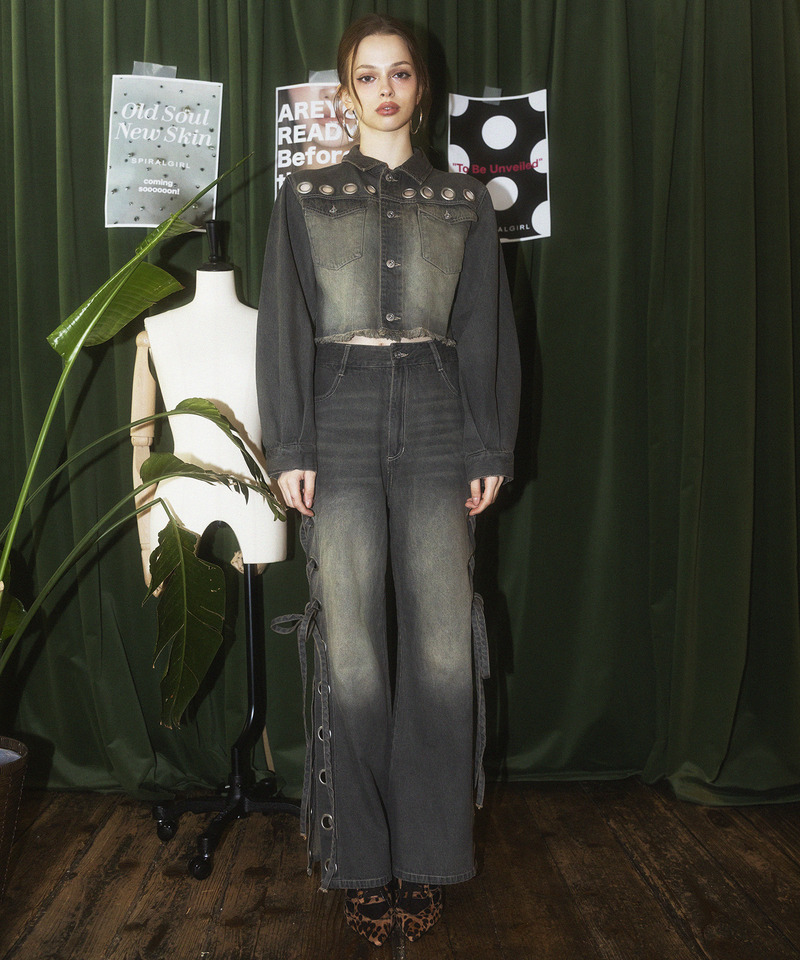 アイレットデニムフレアパンツ 詳細画像 ブラックデニム 7