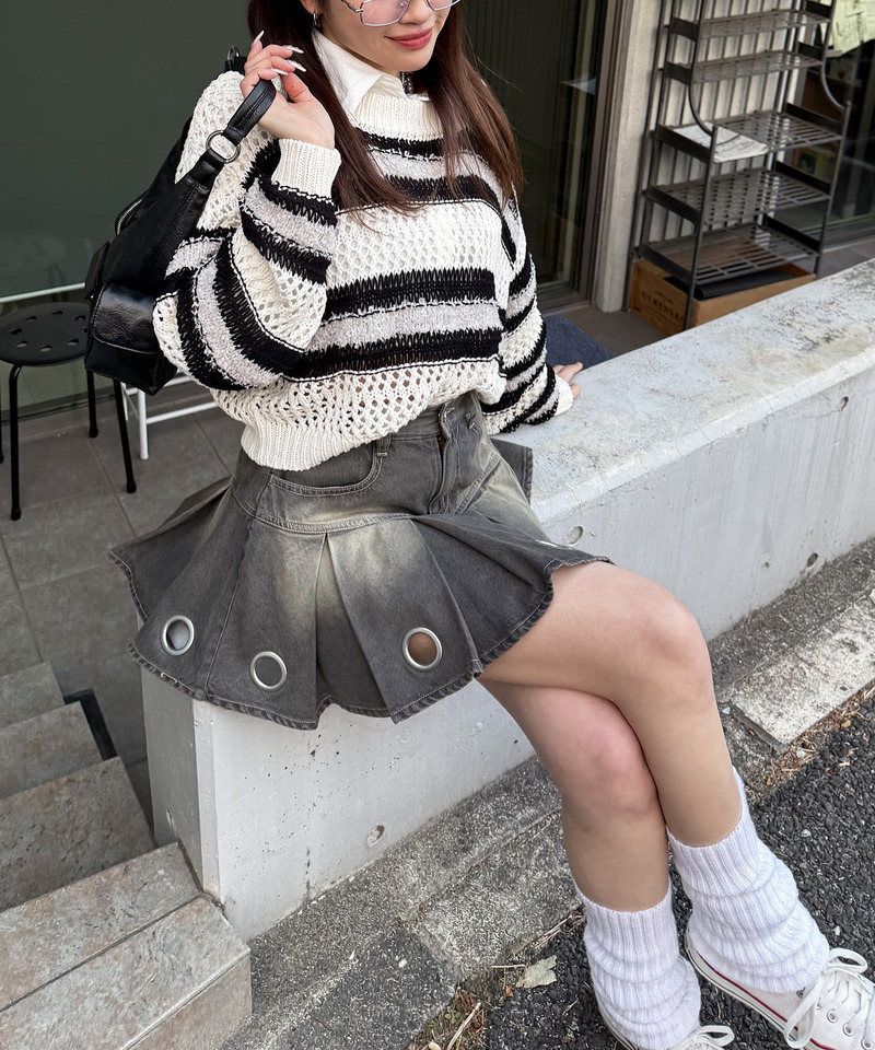 アイレットプリーツスカート 詳細画像 ブラックデニム 16