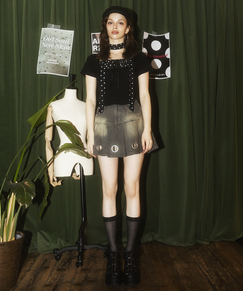 アイレットプリーツスカート 詳細画像 ブラックデニム 5