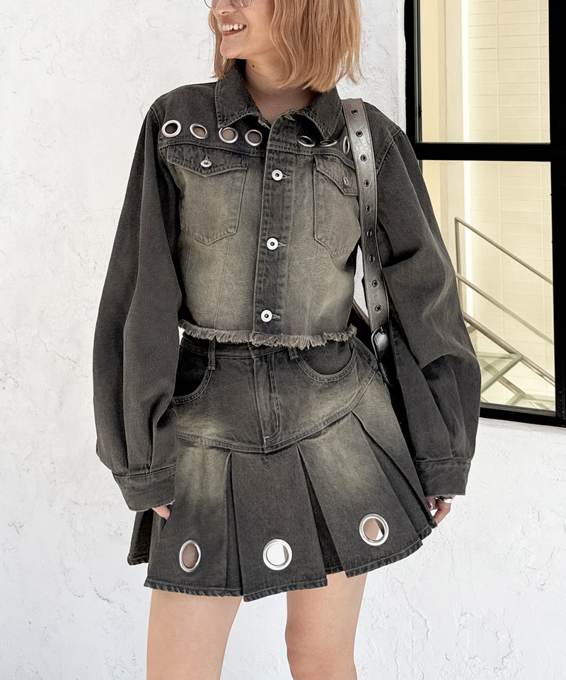 アイレットプリーツスカート 詳細画像 ブラックデニム 6