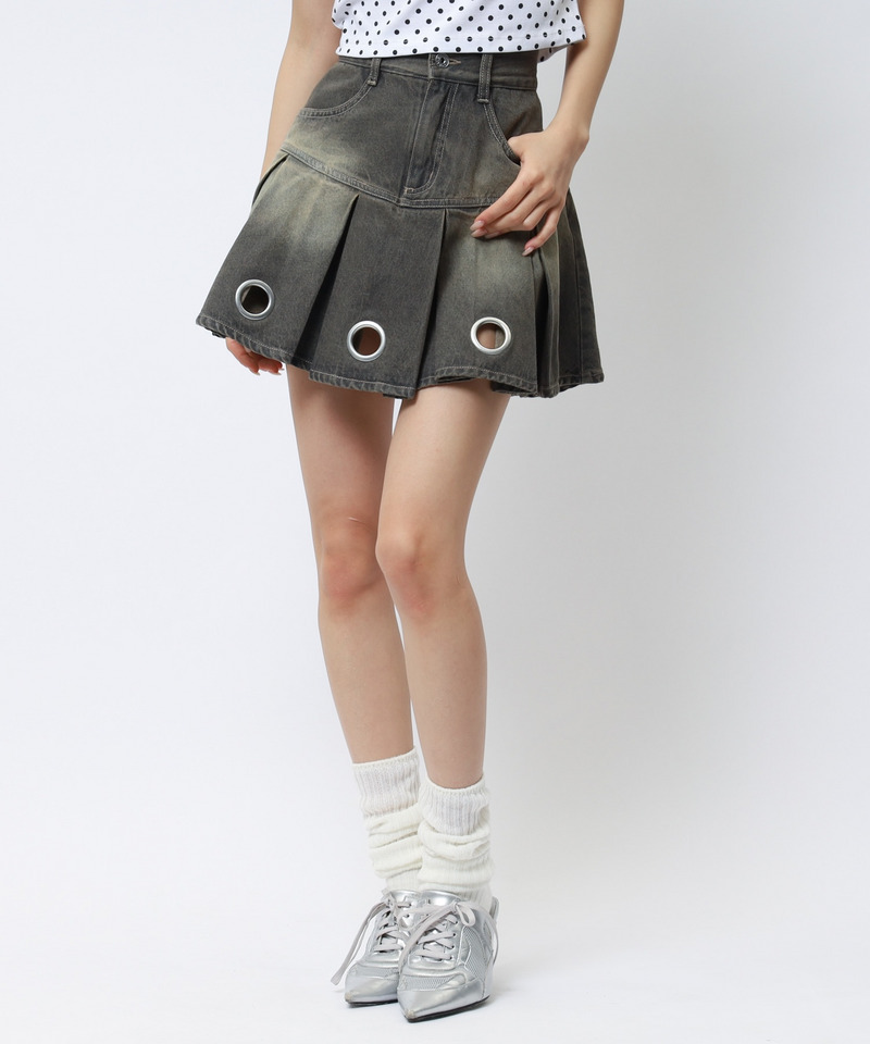 アイレットプリーツスカート 詳細画像 ブラックデニム 8