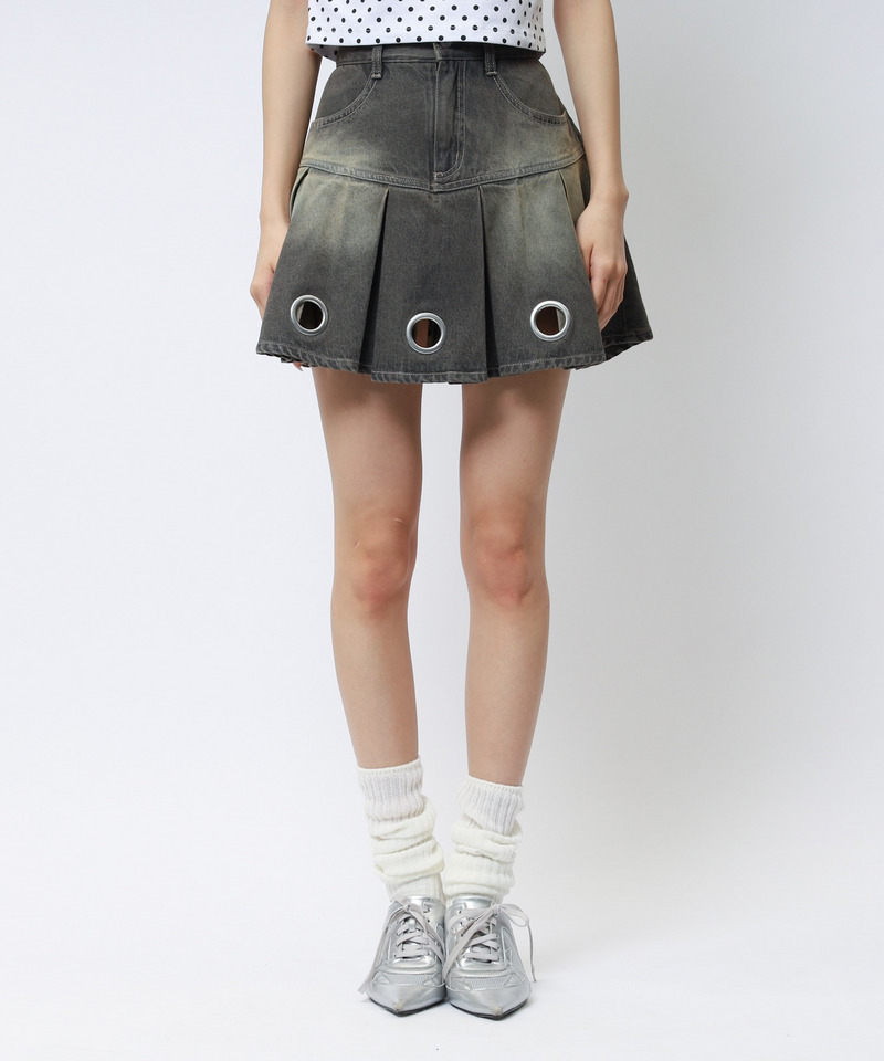 アイレットプリーツスカート 詳細画像 ブラックデニム 9