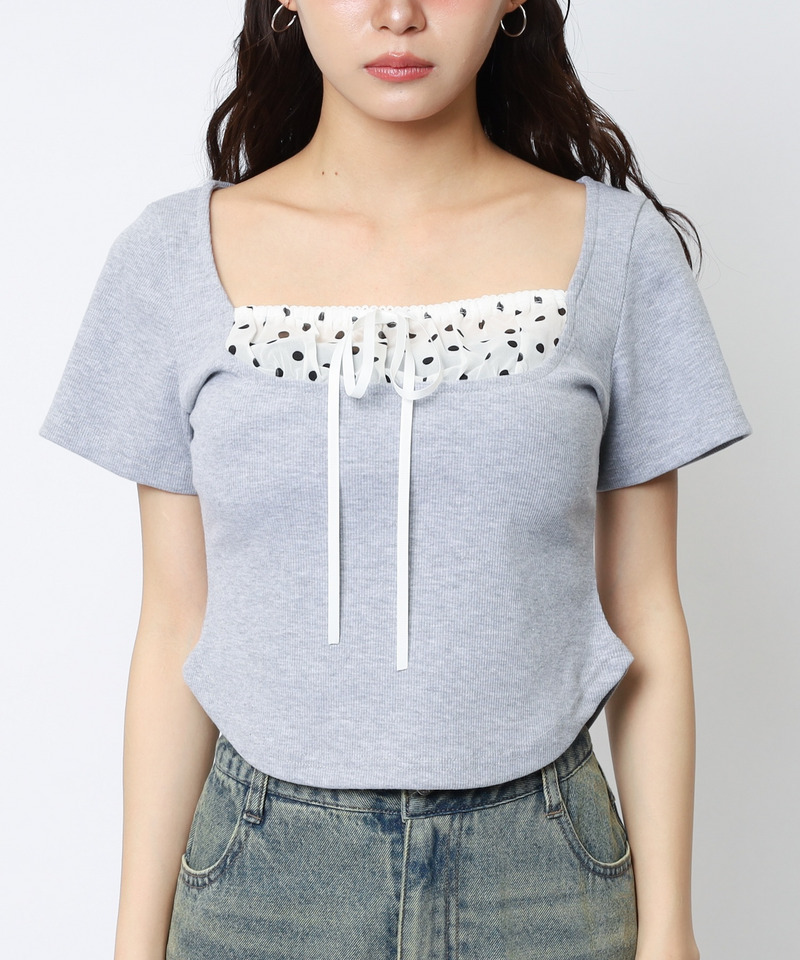 ドット柄チョーカーレイヤードトップス 詳細画像 グレー 14