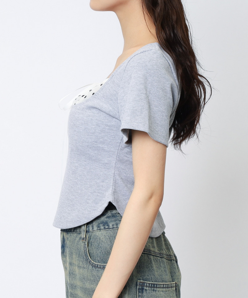 ドット柄チョーカーレイヤードトップス 詳細画像 グレー 15