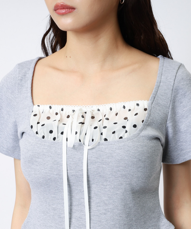 ドット柄チョーカーレイヤードトップス 詳細画像 グレー 17