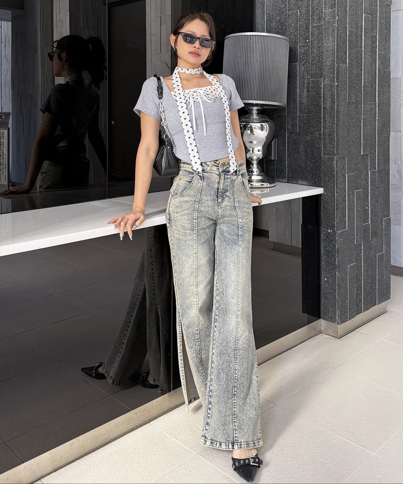 ドット柄チョーカーレイヤードトップス 詳細画像 グレー 5