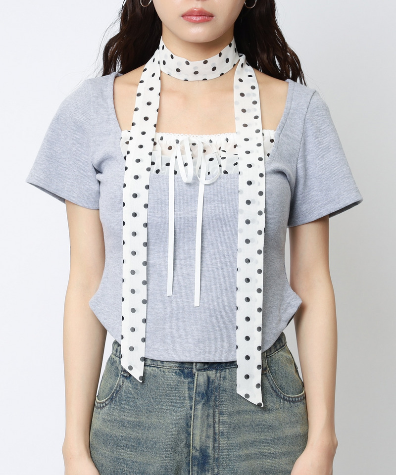 ドット柄チョーカーレイヤードトップス 詳細画像 グレー 8