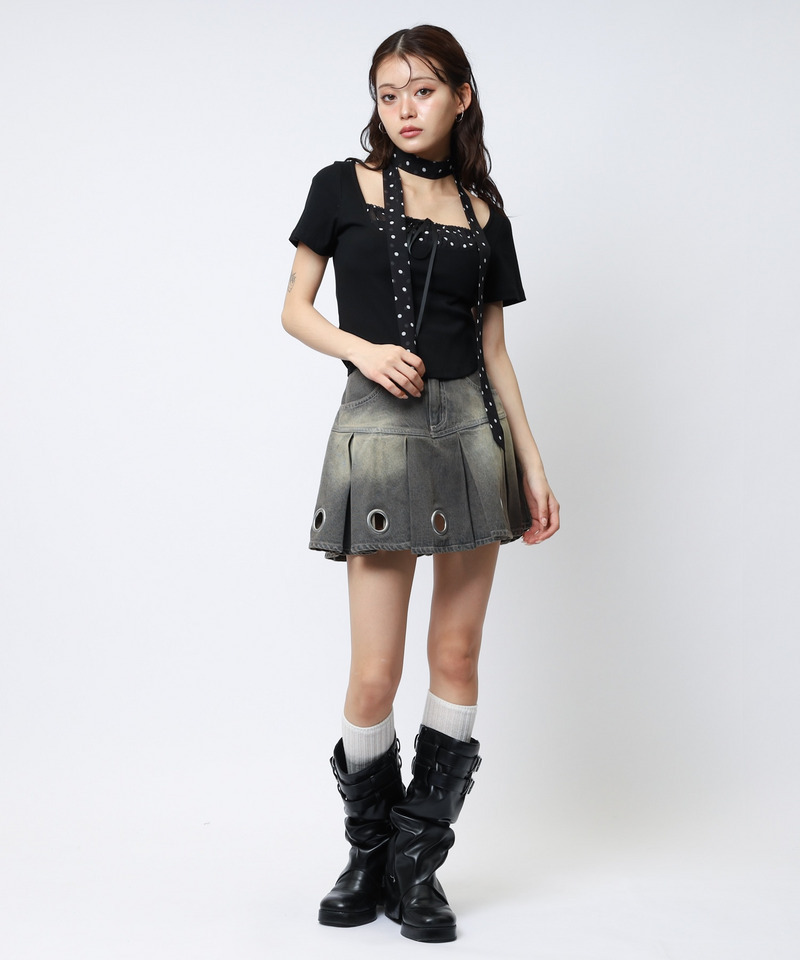 ドット柄チョーカーレイヤードトップス 詳細画像 ブラック 7