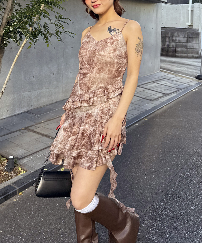 ティアードデザインイレヘムキャミワンピース 詳細画像 ブラウン 3