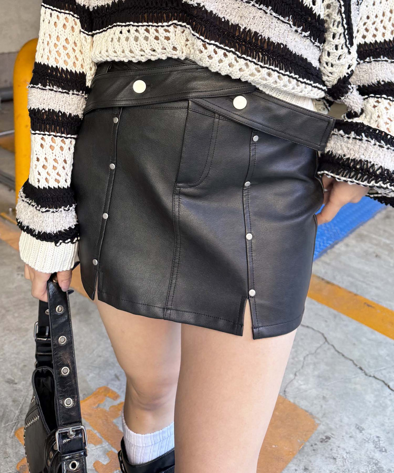 スタッズベルトデザインミニスカート 詳細画像 ブラック 5