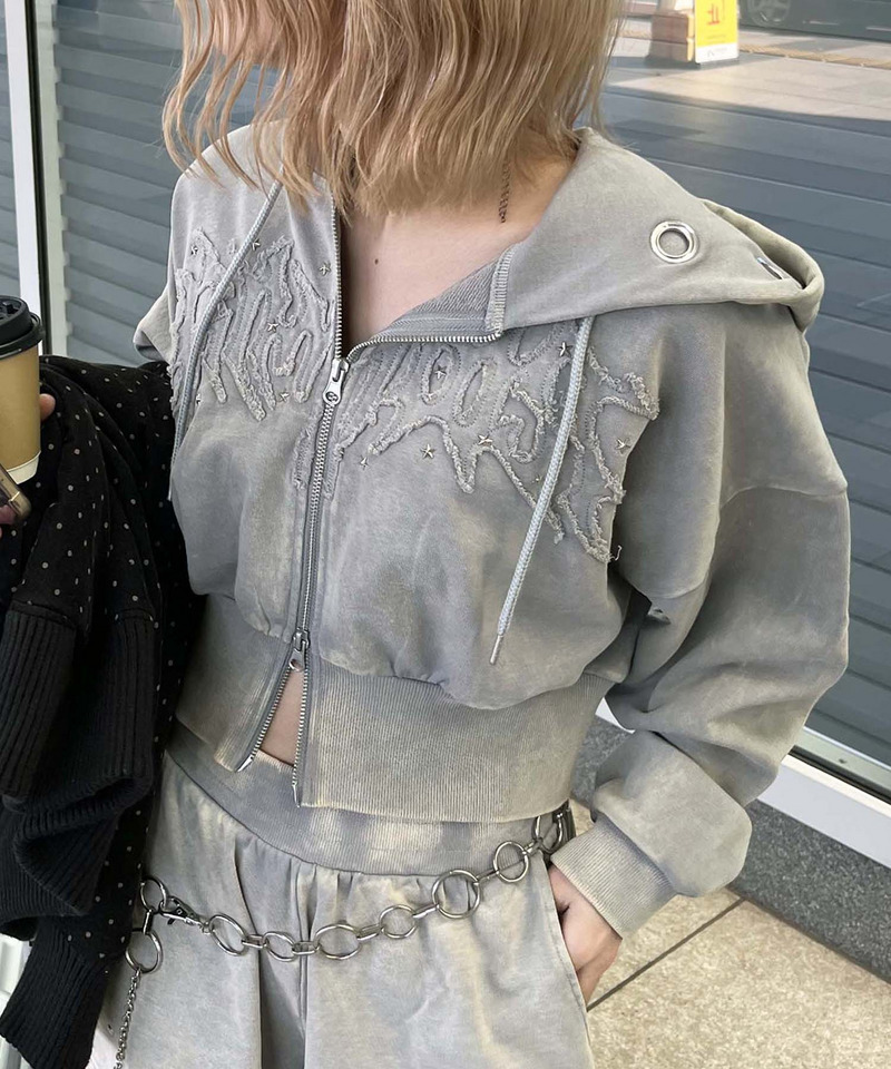 アイレットクラッシュロゴショートパーカー 詳細画像 グレー 1