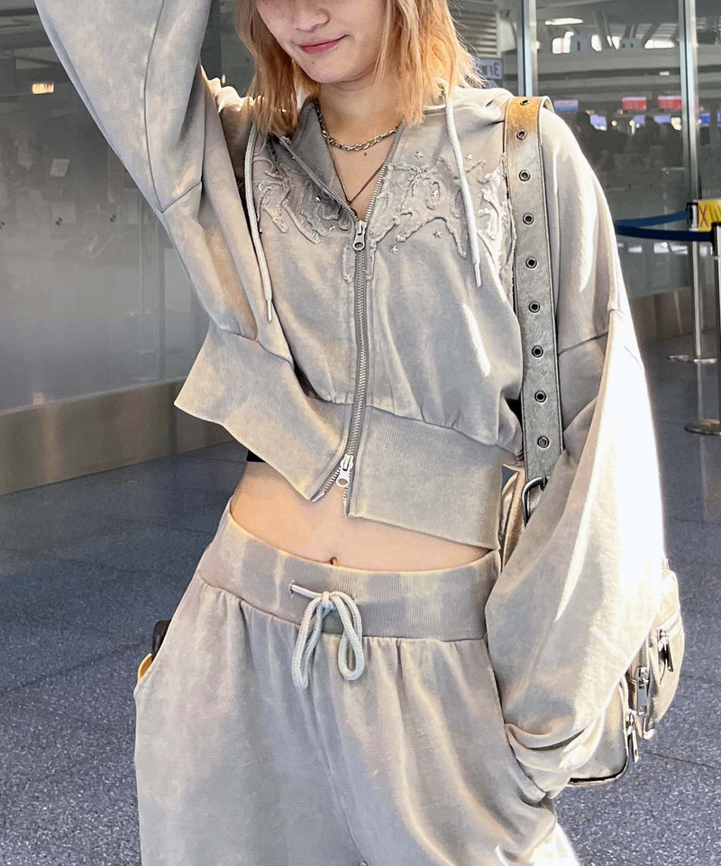 アイレットクラッシュロゴショートパーカー 詳細画像 グレー 3