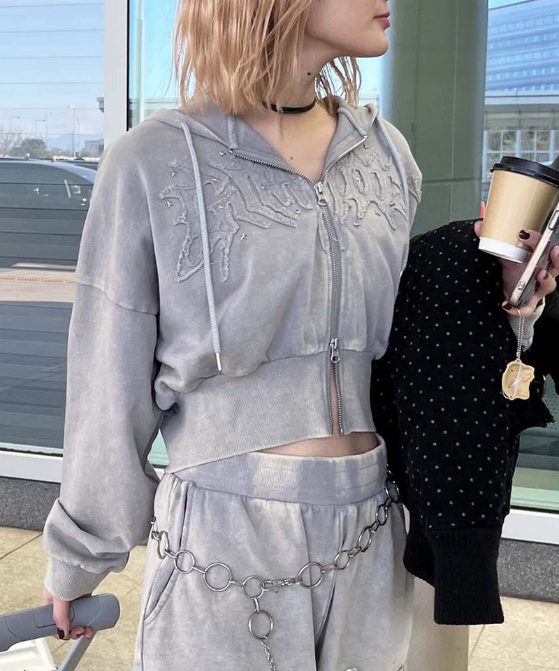 アイレットクラッシュロゴショートパーカー 詳細画像 グレー 5