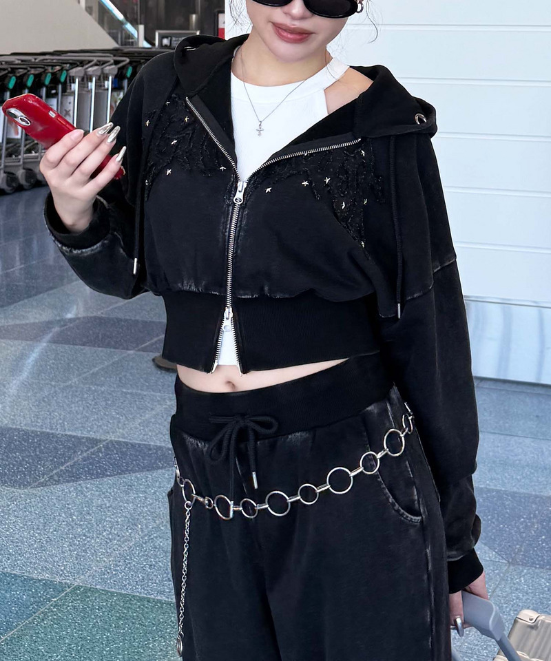 アイレットクラッシュロゴショートパーカー 詳細画像 ブラック 4