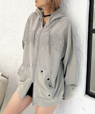 アイレットクラッシュロゴオーバーパーカー