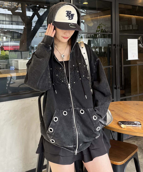 アイレットクラッシュロゴオーバーパーカー 詳細画像