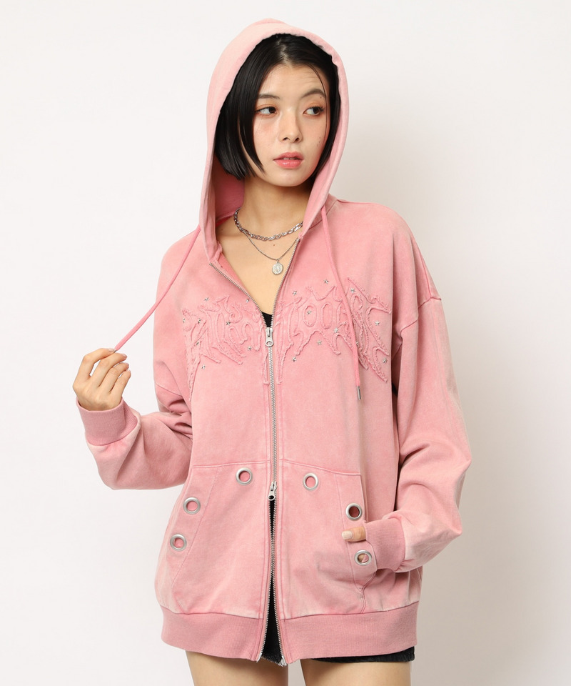 アイレットクラッシュロゴオーバーパーカー 詳細画像 ピンク 1